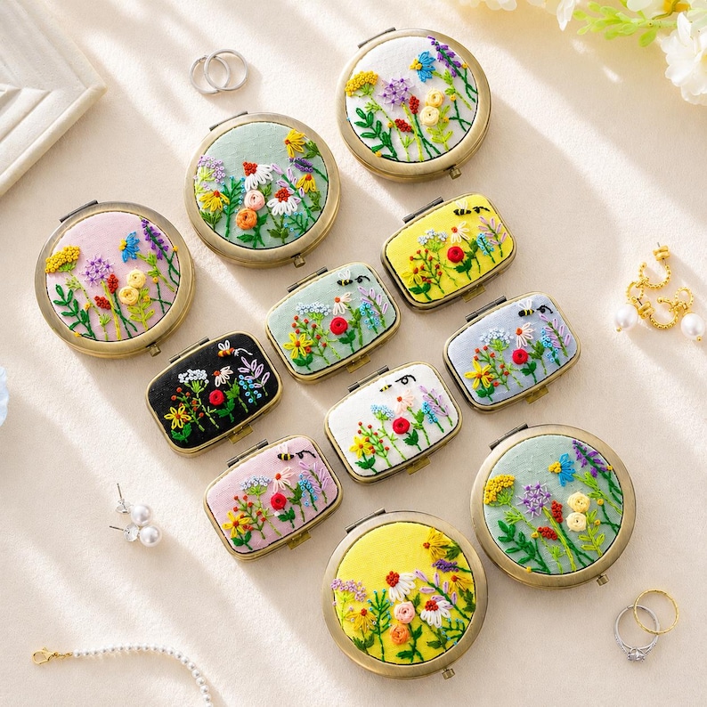 Hand Embroidered Floral Jewelry Box with Mirror: Vintage Jewelry Storage for woman image 1