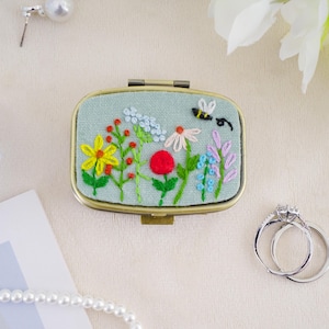 Personalized Hand-Embroidered Jewelry Box: Portable Ring Storage Box with Mirror Bridesmaid Gift image 10