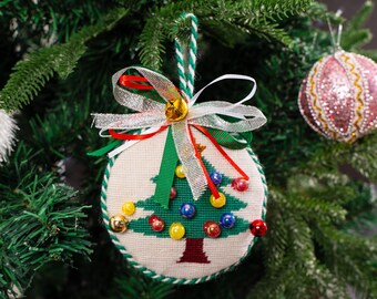 Personalized Needlepoint Christmas Ornament, Embroidered Tree Decor