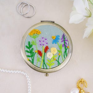 Personalized Hand-Embroidered Jewelry Box: Portable Ring Storage Box with Mirror Bridesmaid Gift image 7