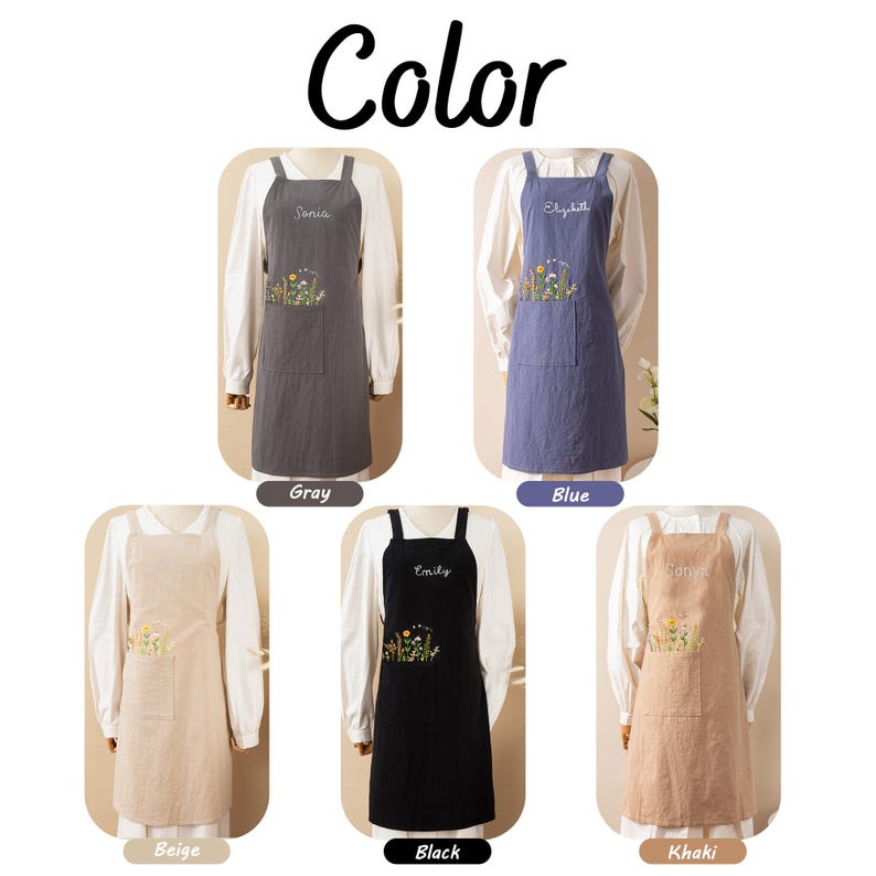 Hand Embroidered Cotton Linen Apron: Floral Design, Optional Customization zdjęcie 5