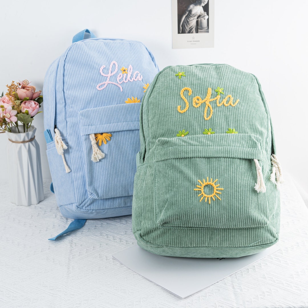 Personalized Corduroy Backpack: Custom Embroidered School Bag - Etsy