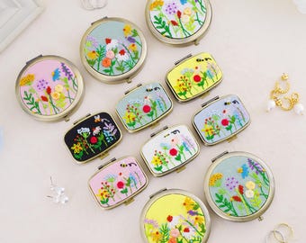 Hand Embroidered Floral Jewelry Box with Mirror: Cute Vintage Jewelry Storage for woman