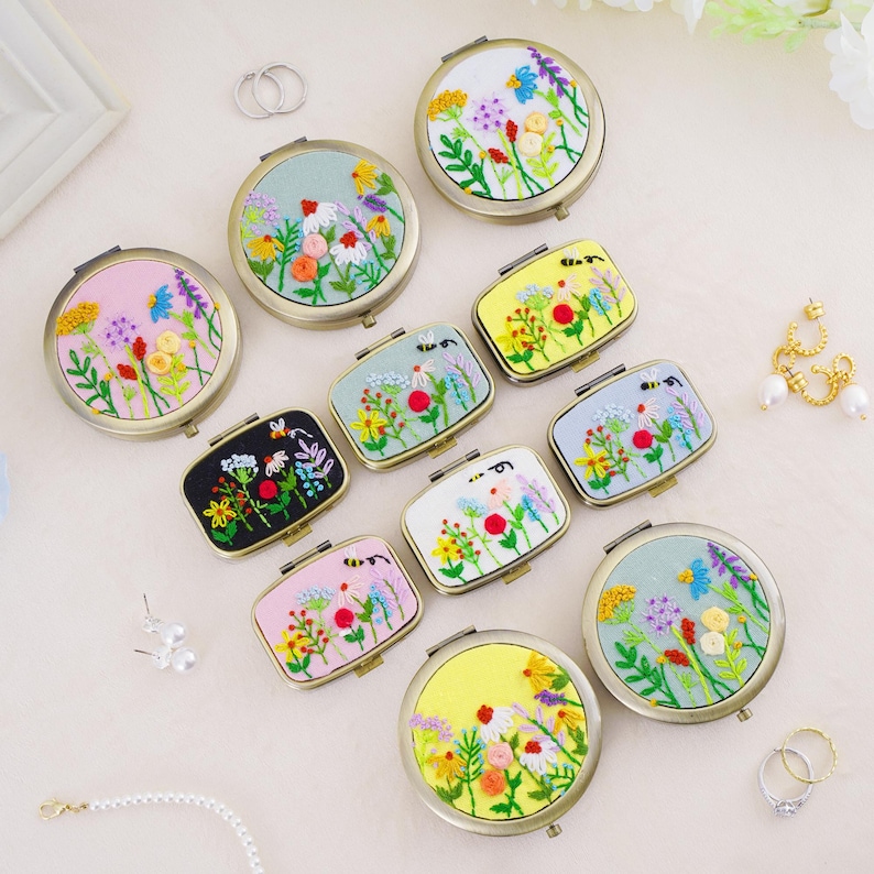 Personalized Hand-Embroidered Jewelry Box: Portable Ring Storage Box with Mirror Bridesmaid Gift image 16