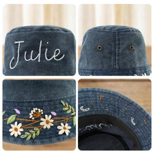 Personalized Floral Hand-Embroidered Bucket Hat: Custom Name Summer Hat Gift for Her image 6