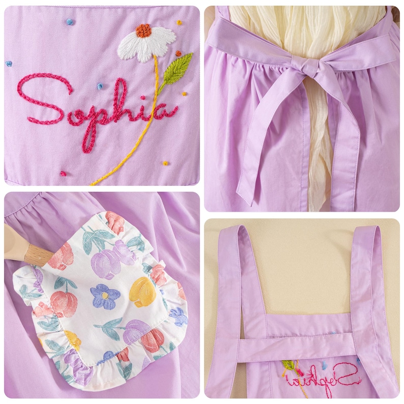 Custom Hand Embroidered Kids Apron: Daisy Floral Little Chef Apron bild 10