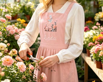 Personalized Handmade Family Cooking Aprons: Embroidered Fairy Garden Apron Set  Baking Gift with Pockets