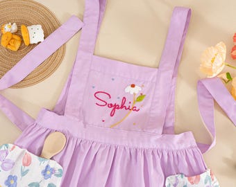 Custom Hand Embroidered Kids Apron: Daisy Floral Little Chef Apron