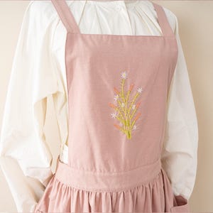 Personalized Hand Embroidered Cotton Apron: Floral Garden Design