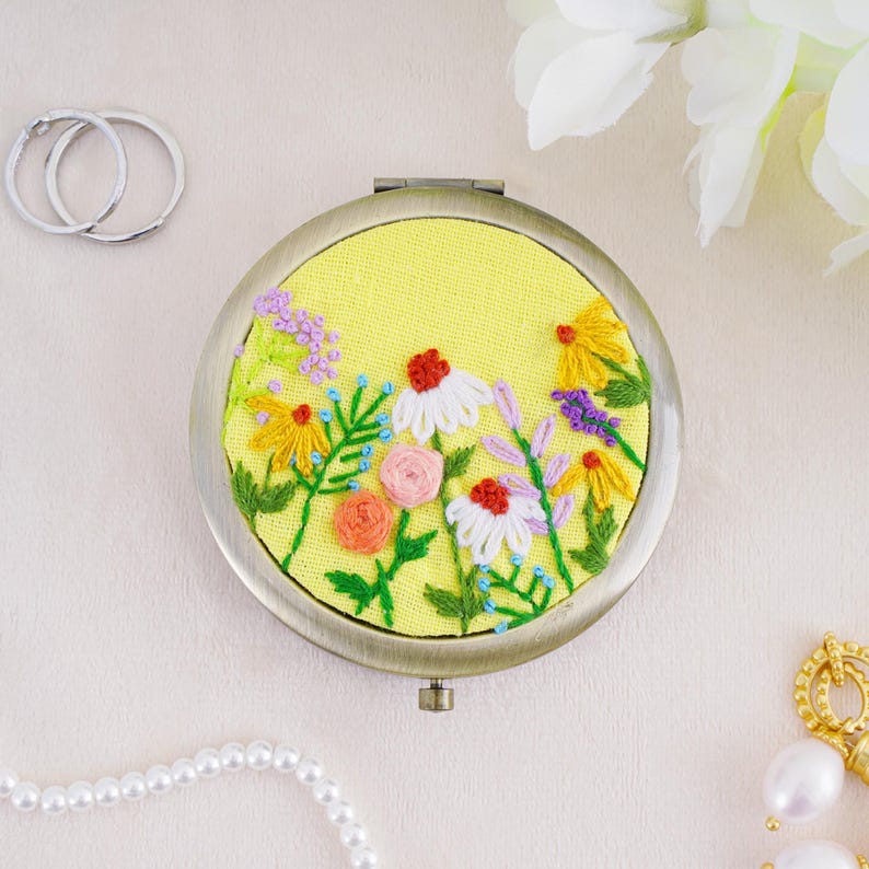 Personalized Hand-Embroidered Jewelry Box: Portable Ring Storage Box with Mirror Bridesmaid Gift image 9