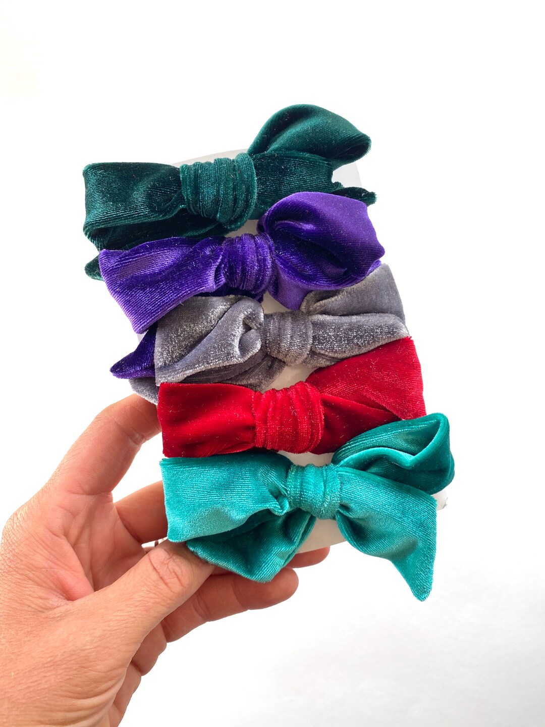 Mini Velvet Hair Clips Set of Five Multiple Colors Velvet Bow Etsy