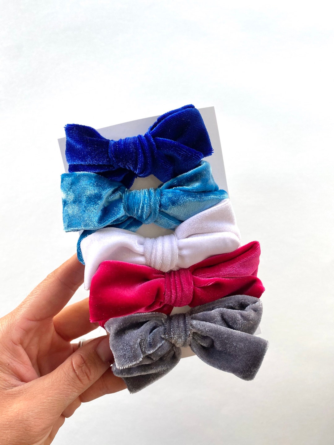 Mini Velvet Hair Clips Set of Five Multiple Colors Velvet Bow Etsy