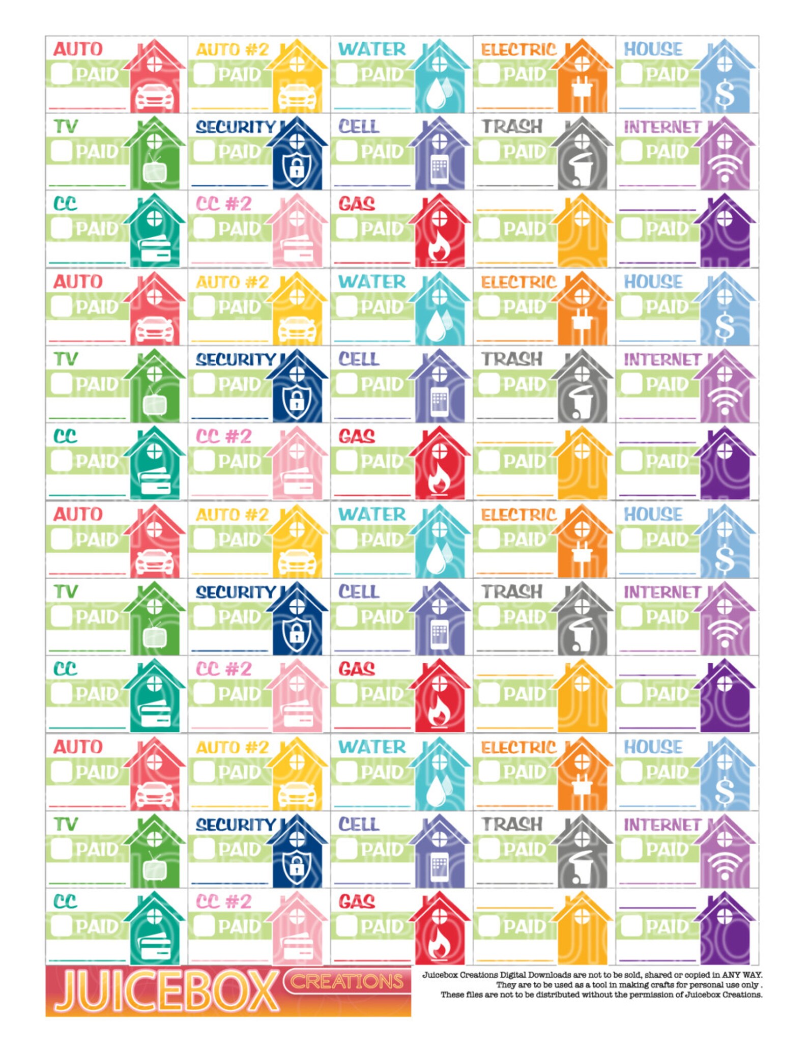 Common Bill Sticker Printable Instant Download to fit your | Etsy