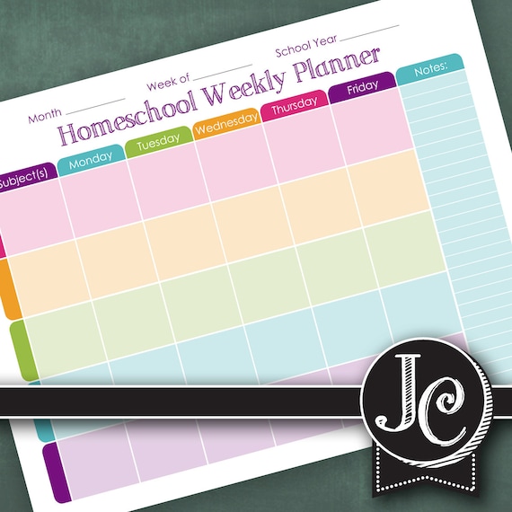 homeschool weekly planner printable instant download etsy