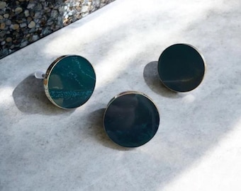Emerald Green & Gold Cabinet Knob | Marbled Dark Green Resin Brass Pull