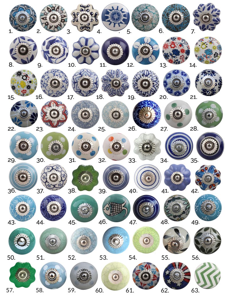 blue green ceramic knobs