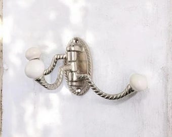 3 Way Chrome Triple Coat Hook | Silver & White Ceramic Wall Mounted Hanger
