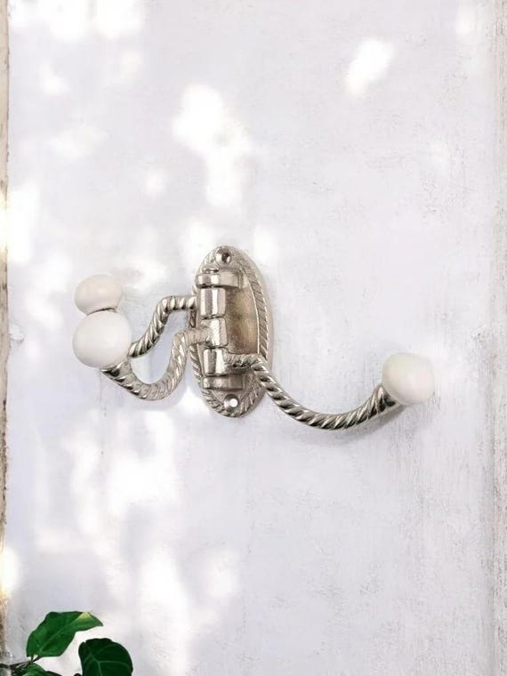 3 Way Chrome Triple Coat Hook | Silver & White Ceramic Wall Mounted Hanger
