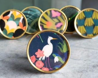 White Egret Cabinet Knob | Decorative Brass & Resin Bird Design Drawer Pull