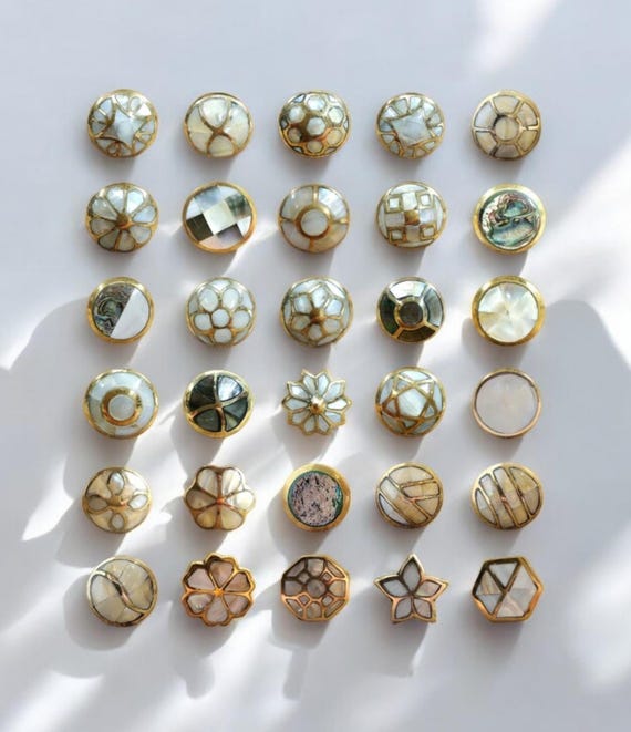 Mother of Pearl & Brass Opulence Handle | Eastern Inspired Gold and Ivory Cabinet Knob