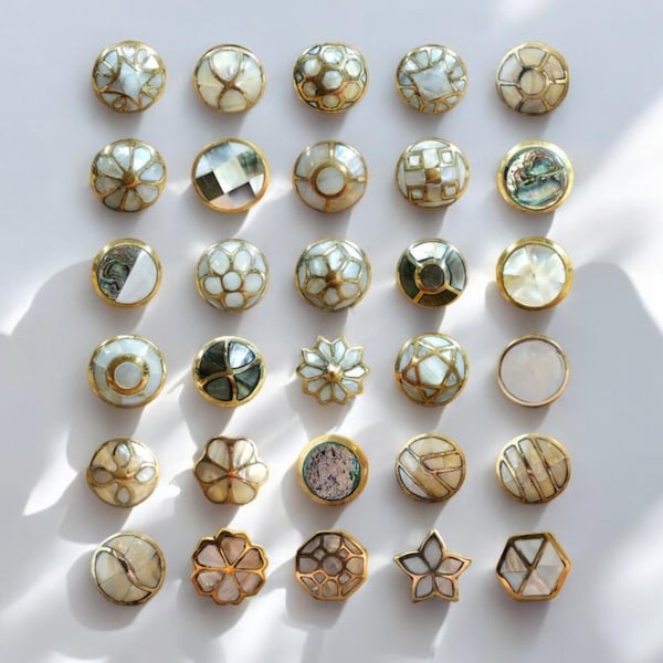 Mother of Pearl & Brass Opulence Handle | Eastern Inspired Gold and Ivory Cabinet Knob