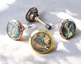 Marbled Abalone & Brass Cabinet Knob | Luxurious Gold and Green Iridescent Drawer Pull
