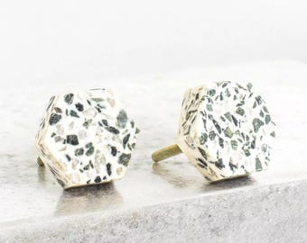 Geometric Terrazzo Stone Cabinet Knob | Colourful Hexagonal Drawer Pull