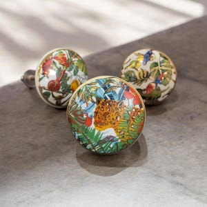 Jungle Leopard Ceramic Cabinet Knob | Vibrant Colorful Nature Themed Drawer Pull