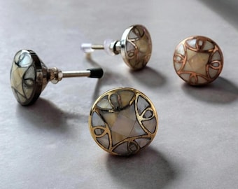 Eastern Inspired Mother of Pearl & Brass Cabinet Knob | Luxurious Gold and Ivory Drawer Pull
