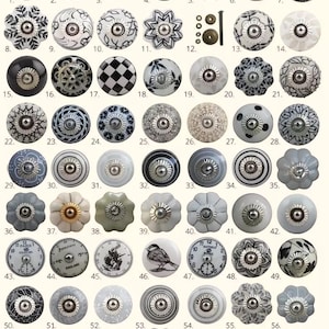 Decorative Ceramic Cabinet Knobs | Vintage Style Black, White, Cream and Grey Drawer Pulls