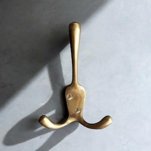 Antique Brass Triple Coat Hook | Vintage Style 3 Way Metal Hanger