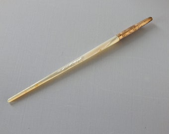 Pair Vintage Czech twisted pale amber art glass calligraphy ink dip pen nibs