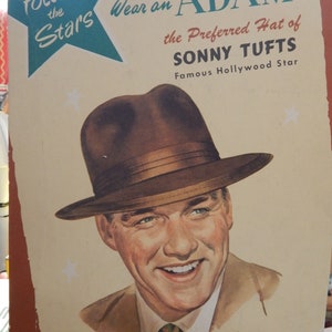 Vintage Adam Hat Advertising Board/ Stand Up Display/ Sonny Tufts of Hollywood