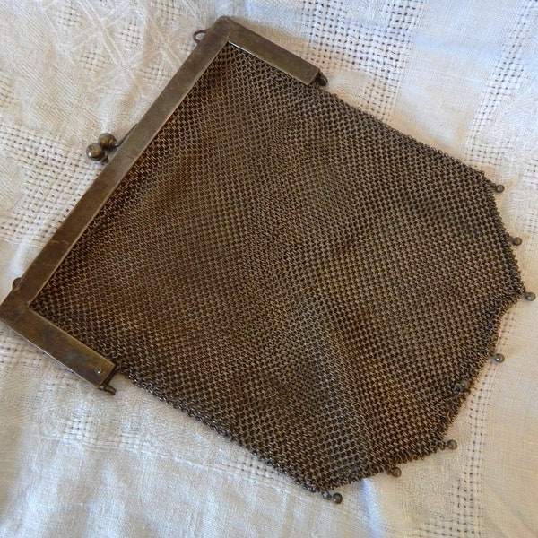 Vintage German Silver Mesh Bag - Metal Drops - No Chain Chain Handle - 1910-1920