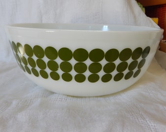 Green Dotted Pyrex Bowl/ 4 Qt./ Mixing Bowl/ Rare Pyrex Bowl/ 1968-73