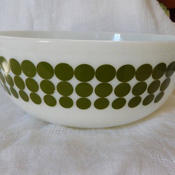 Green Dotted Pyrex Bowl/ 4 Qt./ Mixing Bowl/ Rare Pyrex Bowl/ 1968-73