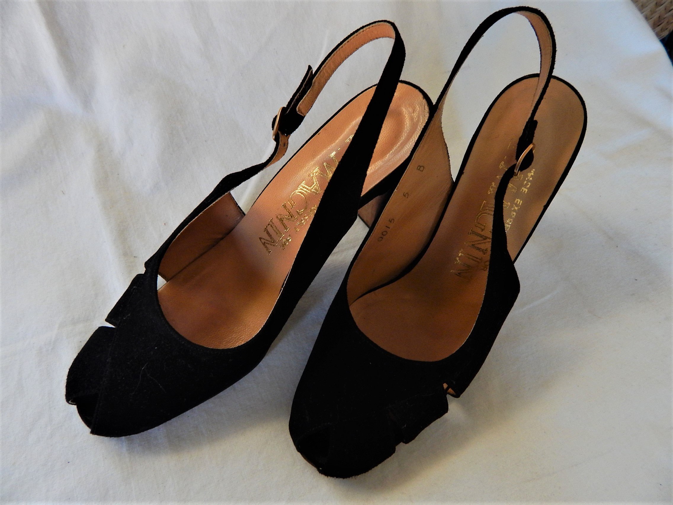 Vintage Womens Stanley Philipson Black & Clear Sling Back Heels Peep  Toes 9.5 N