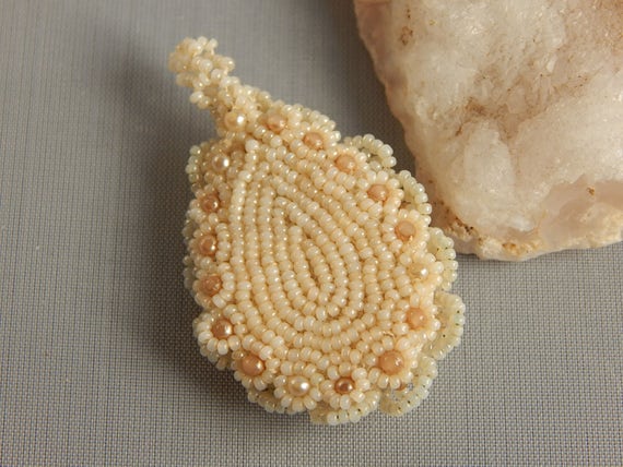 Victorian Candle Light Seed Beaded Pendant - Earl… - image 3