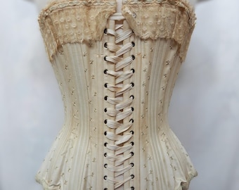 Museum Quality Edwardian Corset/ P.D. Brussels/ Rare "S-Bend" Silhouette 20" Waist