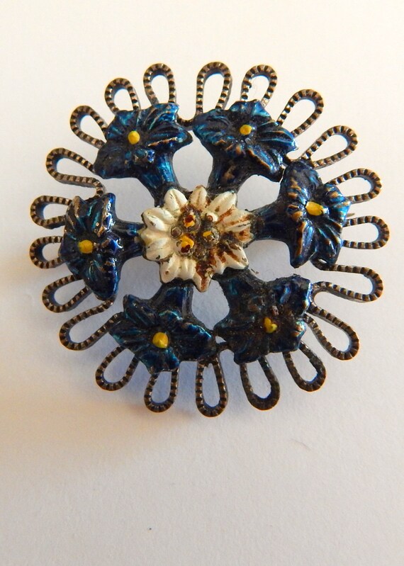 Edwardian Floral Brooch - Hand Painted - image 2