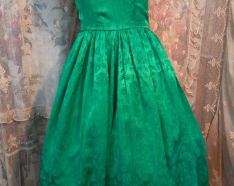 Rosemary Emerald Green Floral Damask Dress/ New Haven/ Small