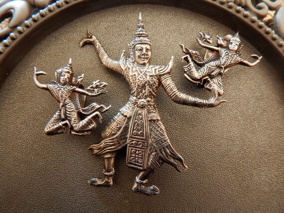 Siamese Silver Pin and Earring Set - Vintage Siam