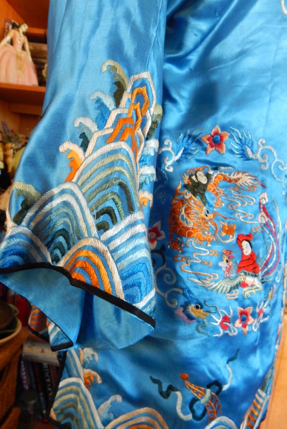 1920's Embroidered Blue Silk Pajamas/ Made in China/ … Gem