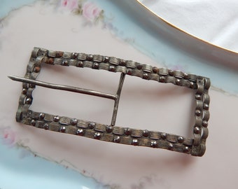 1900-1910 Primitive Rectangle Sash Buckle/ Cut Steel Accents/ 2 3/4x 4 1/2"/ Early 1900's