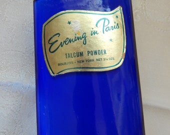 Colbolt Blue Bottle of Evening in Paris / Talcum Powder/ 1950 Bourjois NY