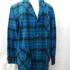Men's Pendleton Jacket/ Small/ Virgin Wool/ Plaid Pattern/ Leather Buttons