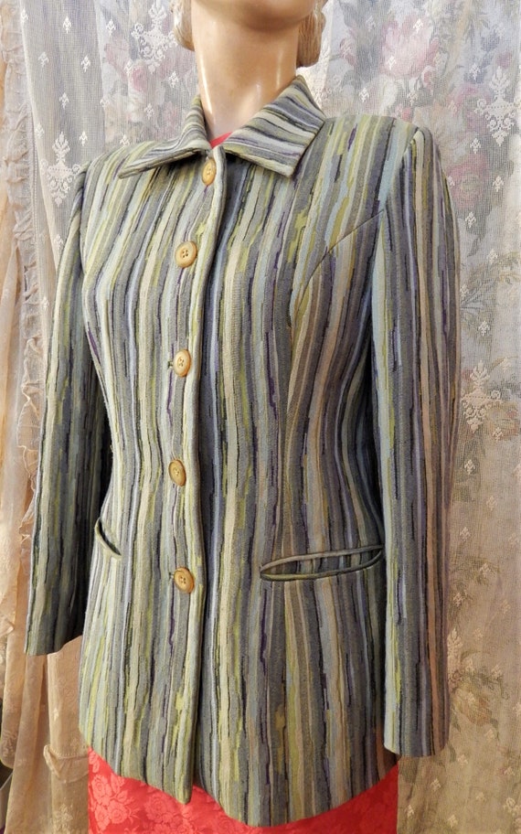 Vintage Tailored Blazer/ Abstract Stripped Design/