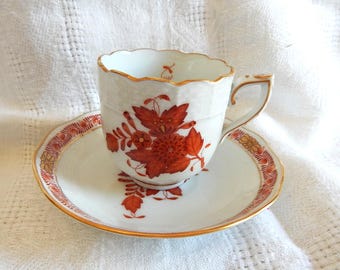 Vintage Herend Chinese Bouquet Rust Teacup & Saucer Set