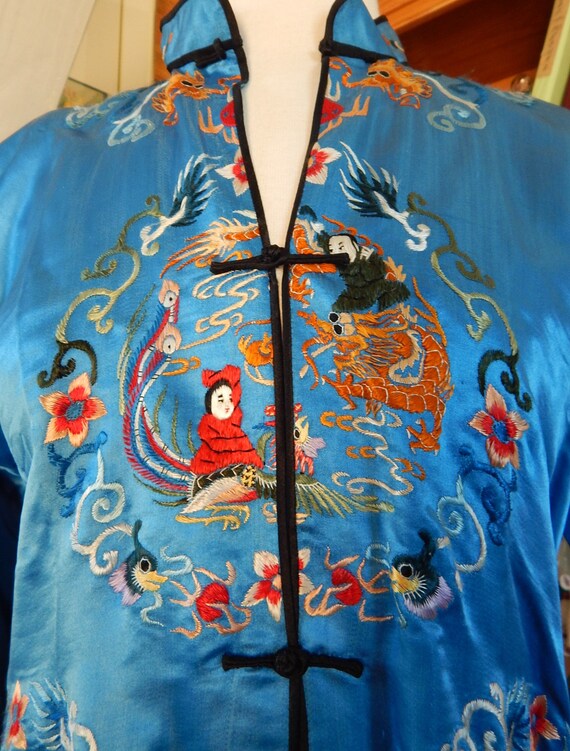 1920's Embroidered Blue Silk Pajamas/ Made in China/ … Gem