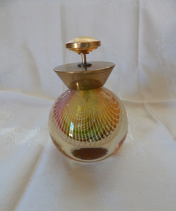 Push Top Rainbow Glass Perfume Bottle/ Brass Top … - image 4